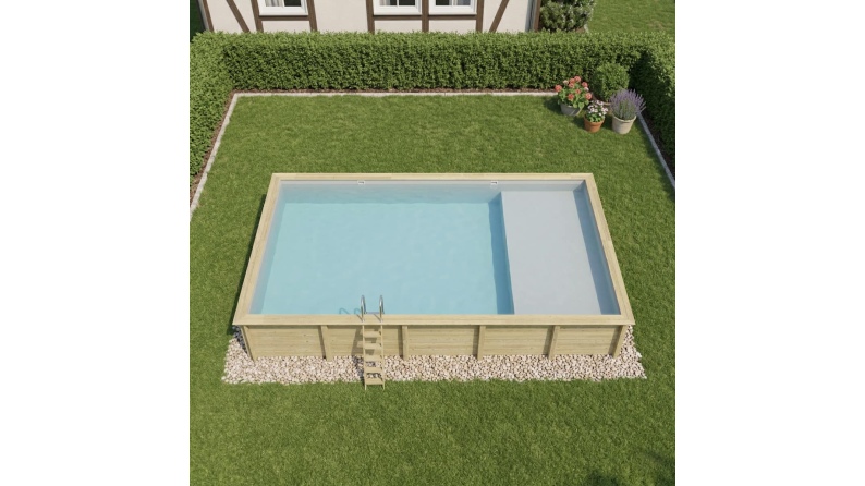 Pool AQUA 10.2 x 5.2 - H.1.45 m mit Liegefläche, grau, mit am Beton verschraubten Stahlprofilen