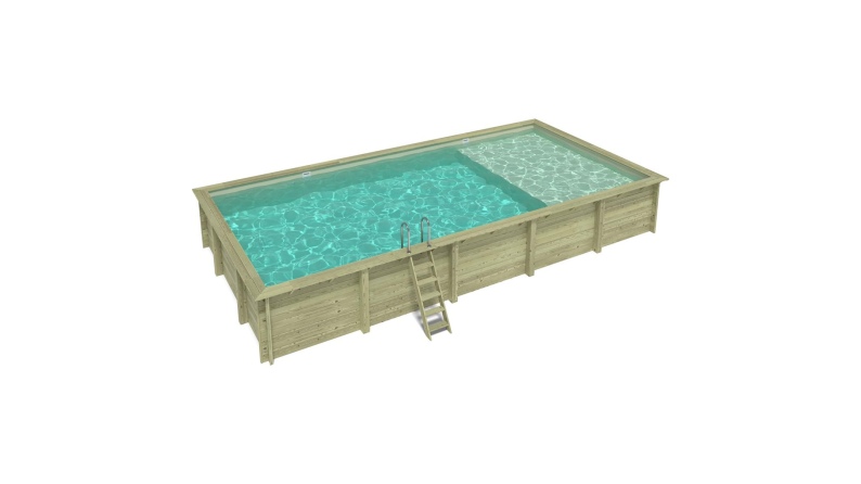 Pool AQUA 10.2 x 5.2 - H.1.45 m mit Liegefläche, sandfarben, mit am Beton verschraubten Stahlprofilen