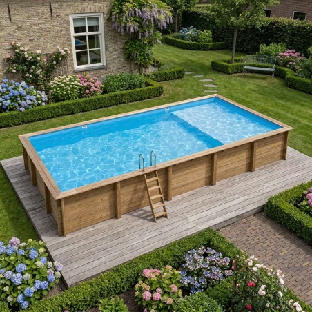 Pool AQUA 10.2 x 5.2 - H.1.45 m mit Liegefläche, hellblau, auf Rahmen - ohne Betonieren