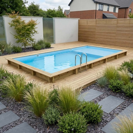 Pool AQUA 10.2 x 5.2 - H.1.45 m mit Liegefläche, hellblau, auf Rahmen - ohne Betonieren