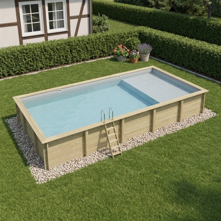 Pool AQUA 10.2 x 5.2 - H.1.45 m mit Liegefläche, grau, auf Rahmen - ohne Betonieren
