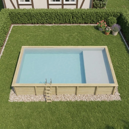 Pool AQUA 10.2 x 5.2 - H.1.45 m mit Liegefläche, grau, auf Rahmen - ohne Betonieren