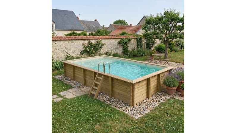 Pool AQUA 10.2 x 5.2 - H.1.45 m mit Liegefläche, sandfarben, auf Rahmen - ohne Betonieren