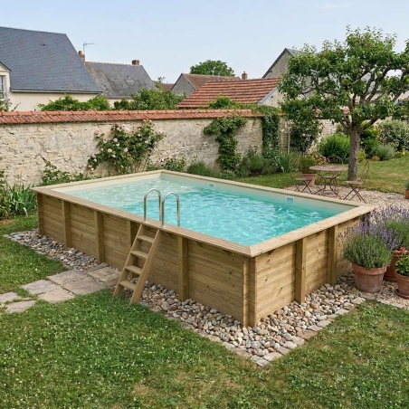 Pool AQUA 10.2 x 5.2 - H.1.45 m mit Liegefläche, sandfarben, auf Rahmen - ohne Betonieren