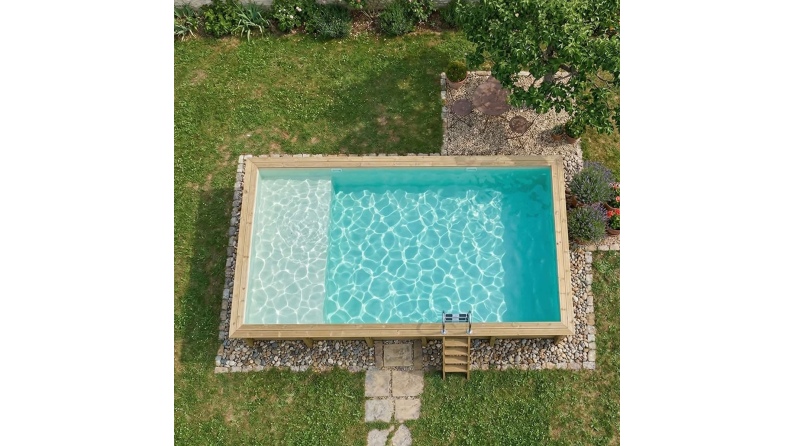 Pool AQUA 10.2 x 5.2 - H.1.45 m mit Liegefläche, sandfarben, auf Rahmen - ohne Betonieren