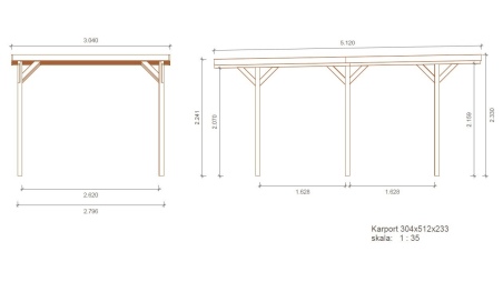 Carport Garagendach 3.04x5.12 m - 15.57 m2