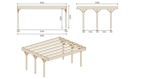 Carport Garagendach 6.06x5.03 m - 30.48 m2