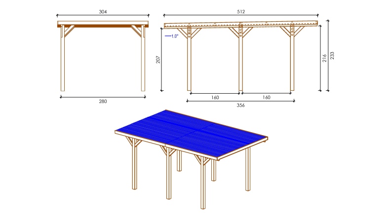 Carport Garagendach 3.04x5.12 m - 15.56 m2 - PVC-Abdeckung 