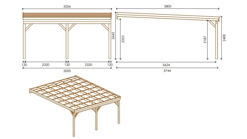 Carport Garagendach 5.8x5.06 m - 29 m2 - an der Hauswand montiert 