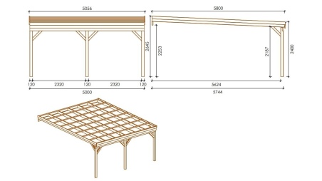 Carport Garagendach 5.8x5.06 m - 29 m2 - an der Hauswand montiert 