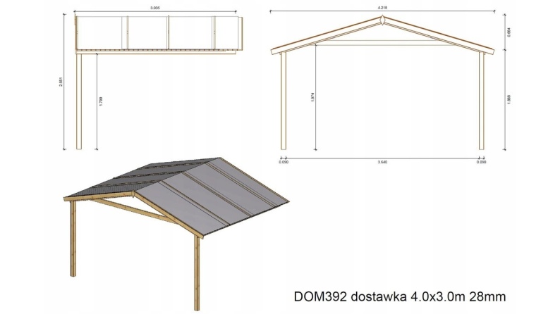 Überdachung für Veranden, Terrassen und Gartenhäuschen - 4x3m