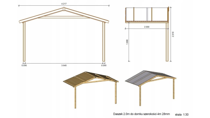 Überdachung für Veranden, Terrassen und Gartenhäuschen - 4x2m