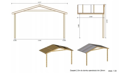 Überdachung für Veranden, Terrassen und Gartenhäuschen - 4x2m