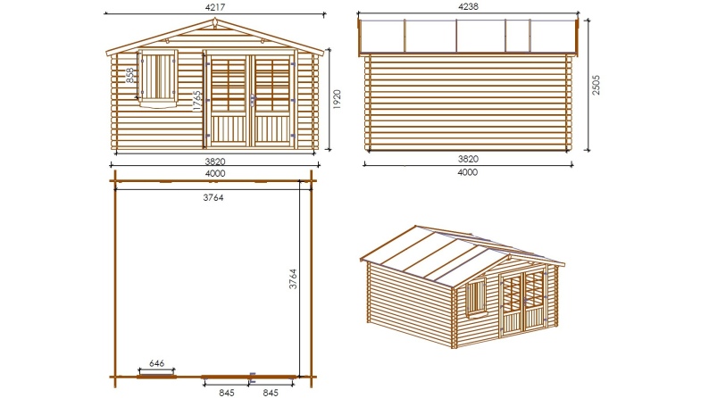 Gartenhaus, Gerätehaus – 4x4 m mit Anbau 4x3.76 m - 28 m²