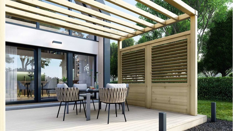 Zaun, Holzlamellenpanel, Set - grün imprägniert