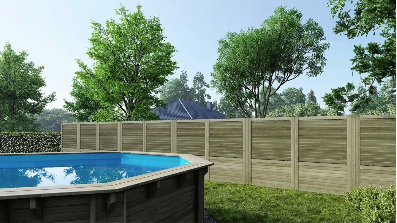 Zaun, Holzlamellenpanel, Set - grün imprägniert