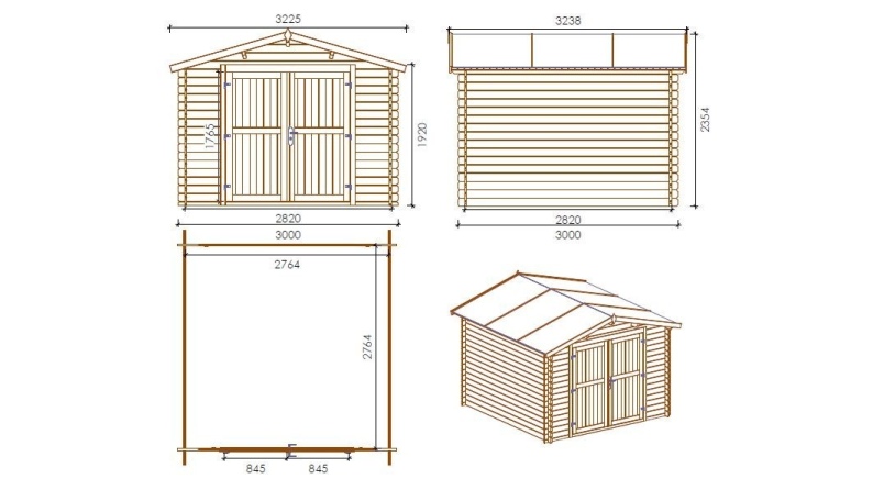Gartenhaus, Gerätehaus – 3x3 m mit Anbau 3x2.76 m - 15 m²