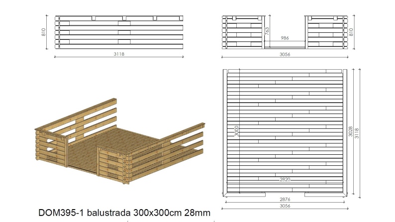 Veranda zum Gartenhaus 3x3m - Farbe  - Imprägniert