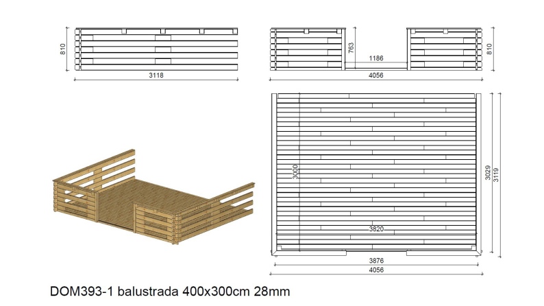 Veranda zum Gartenhaus 4x3m - Farbe Braun - Imprägniert