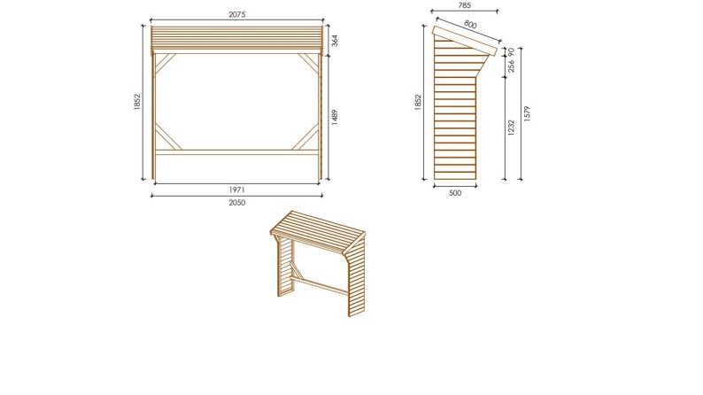 Holzschuppen 1.55m3 - 2x0.5m - H.1.85m - Imprägniert 