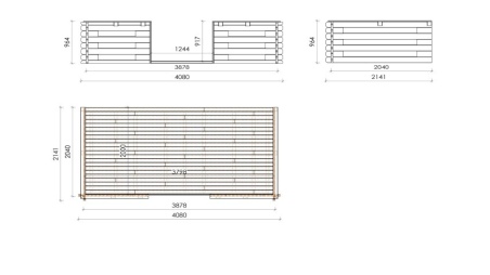 Veranda zum Gartenhaus 4x2m - Farbe Holz