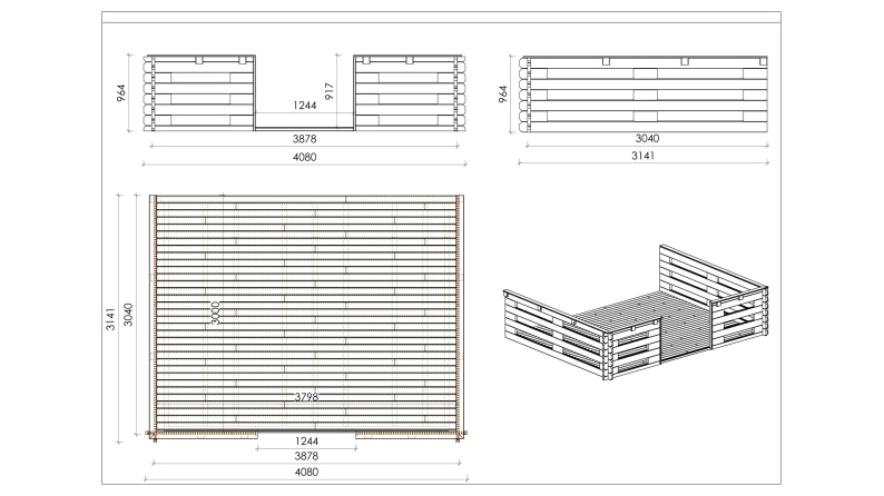 Veranda zum Gartenhaus 4x3m - Farbe Holz