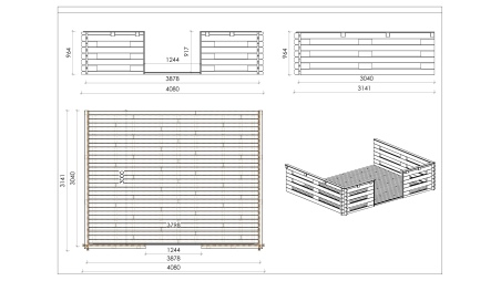 Veranda zum Gartenhaus 4x3m - Farbe Holz