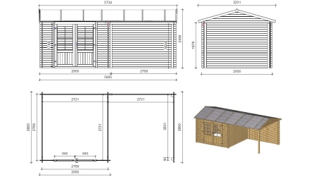 Gartenhaus, Gerätehaus 18.52m2 - 5.7x2.95m - 24mm - Imprägniert