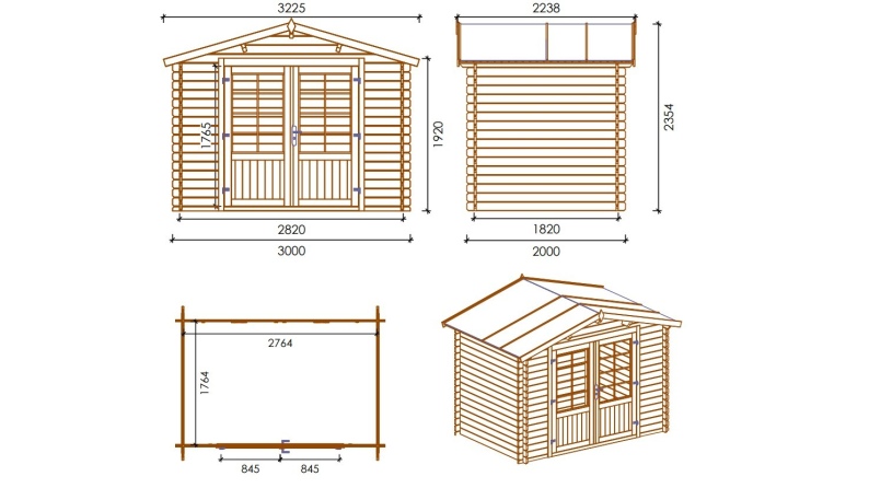 Gartenhaus, Gerätehaus – 3x2 m mit Anbau 3x1.76 m - 12 m²