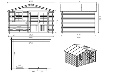 Gartenhaus, Gerätehaus 12m2 - 4x3m - 28mm - Imprägniert