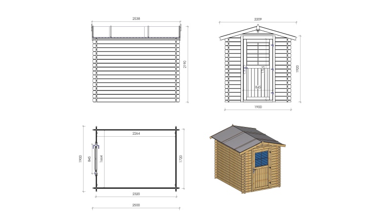 Gartenhaus, Gerätehaus 4.75m2 - 1.9x2.5m - 28mm