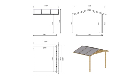 Überdachung für Veranden, Terrassen und Gartenhäuschen 3x2.5m - Imprägniert 