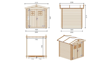 Gartenhaus, Gerätehaus 4m2 - 2x2m - 19mm