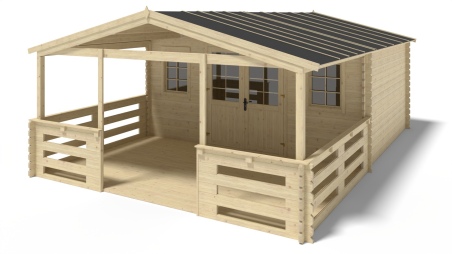 Veranda zum Gartenhaus 5x3m - Farbe Holz