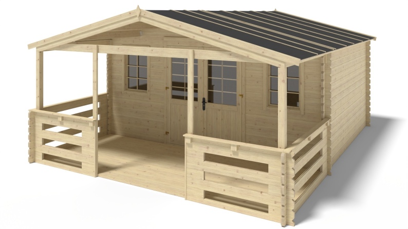 Veranda zum Gartenhaus 5x2m - Farbe Holz