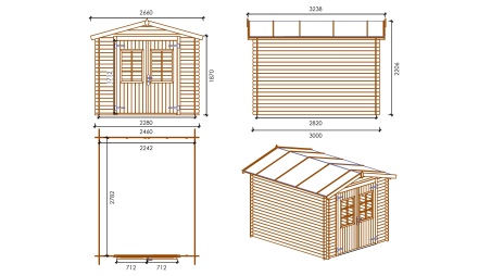 Gartenhaus, Gerätehaus 7.38m2 - 2.46x3m - 19mm