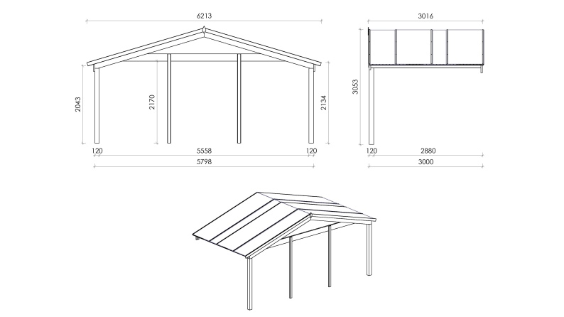 Überdachung für Veranden, Terrassen und Gartenhäuschen - 6x3m