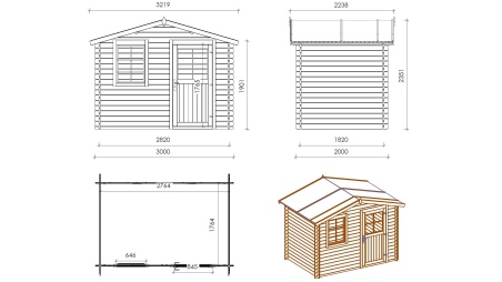Gartenhaus, Gerätehaus 6m2 - 3x2m - 28mm