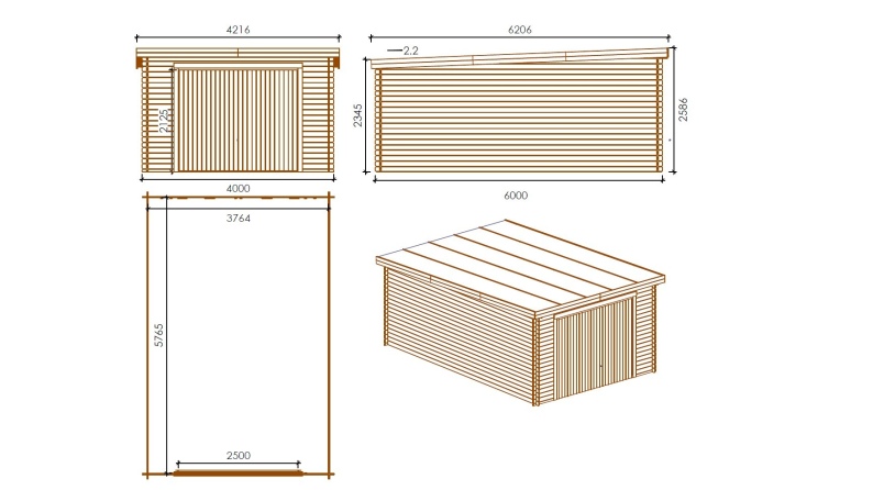 Autogarage aus Holz - 24m2 - 4x6m - 28mm