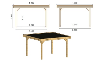 Gartenlaube Gartenpavillon 4.04x4.04m - Impregniert