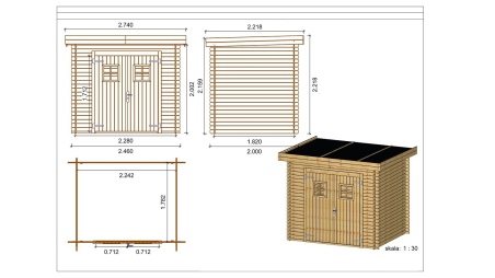 Gartenhaus, Gerätehaus 4.92m2 - 2.46x2m - 19mm - Imprägniert