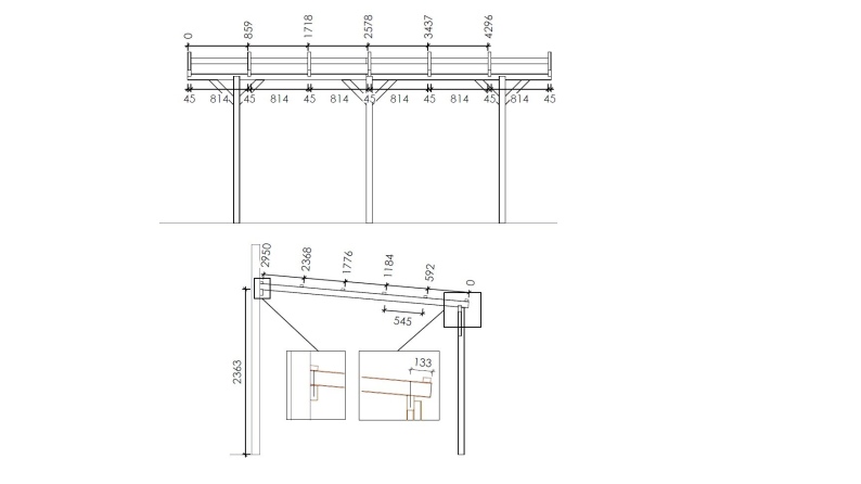Carport Garagendach 3x5.24 m - 15 m2 - an der Hauswand montiert 