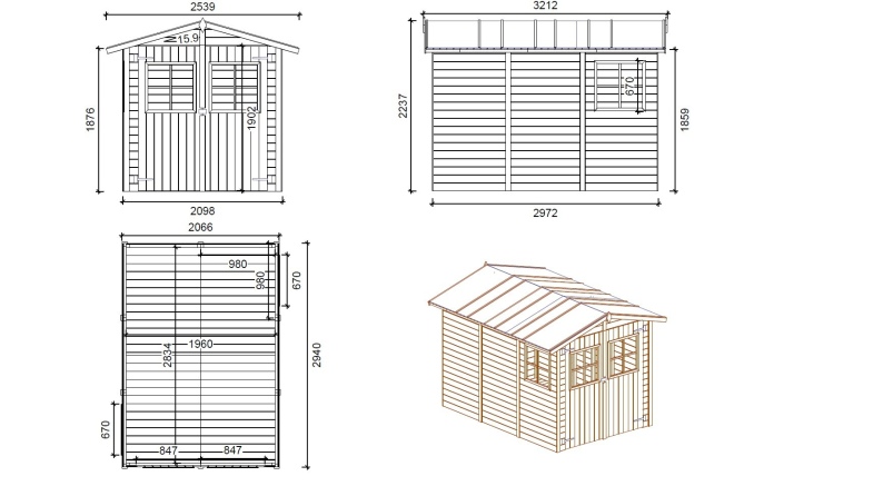 Gartenhaus, Gerätehaus 6m2 - 2.07x2.94m