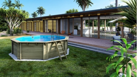 Holzpool 4.71x4.72 - H.1.2 m - mit Filtration und Schrank für Zubehör