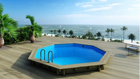 Holzpool 4.71x4.72 - H.1.2 m - mit Filtration und Schrank für Zubehör