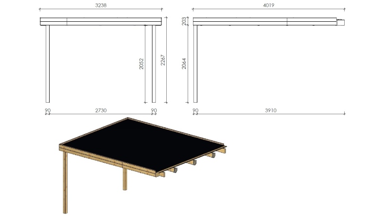 Gartenhaus, Gerätehaus 21m2 - 3x3m - 28mm - Imprägniert