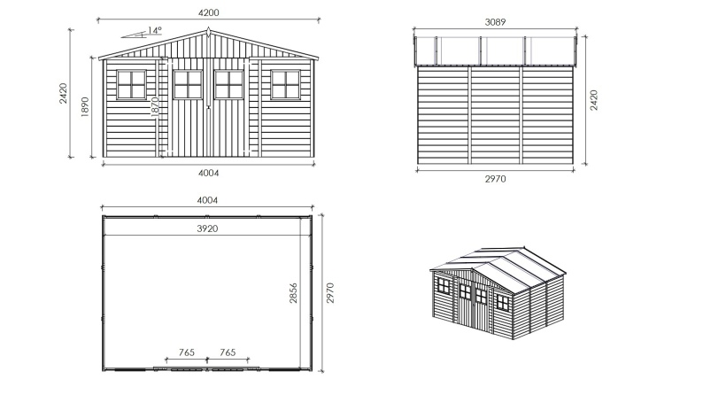 Gartenhaus, Gerätehaus 11.88m2 - 4x2.97m