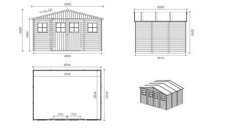Gartenhaus, Gerätehaus 11.88m2 - 4x2.97m