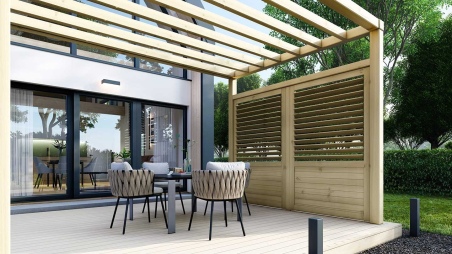 Zaun, Holzlamellenpanel, Set - braun imprägniert