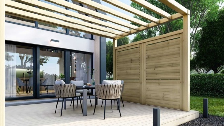 Zaun, Holzlamellenpanel, Set - braun imprägniert